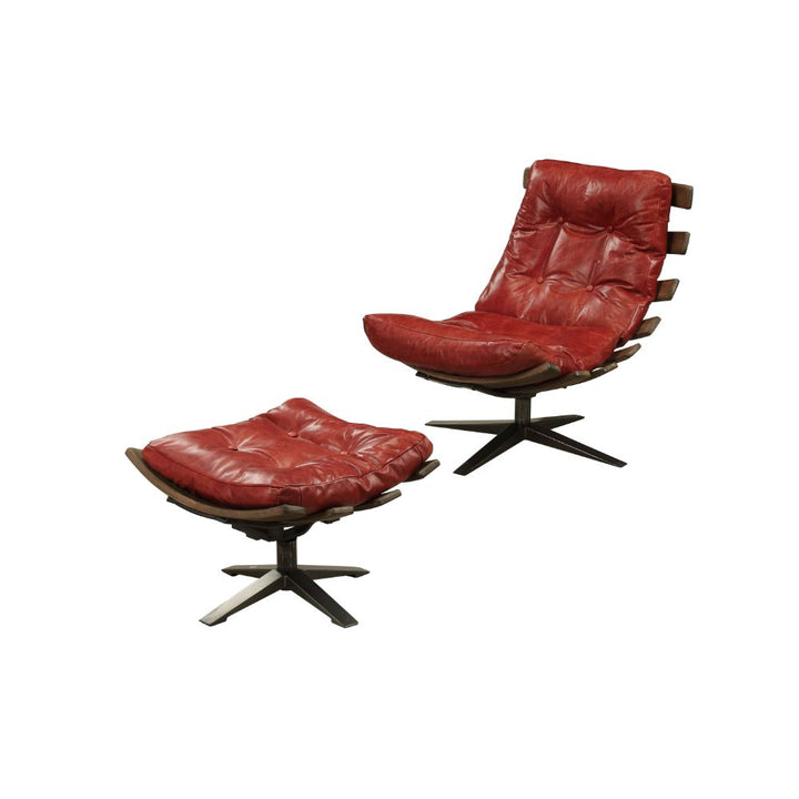 ACME Gandy Antique Red Top Grain Leather Accent Chair Model 59531 - MONAVILLA