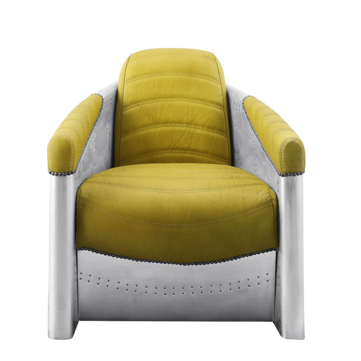ACME Brancaster Yellow Top Grain Leather & Aluminum Accent Chair Model 59624 - MONAVILLA