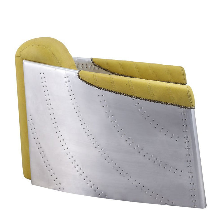 ACME Brancaster Yellow Top Grain Leather & Aluminum Accent Chair Model 59624 - MONAVILLA
