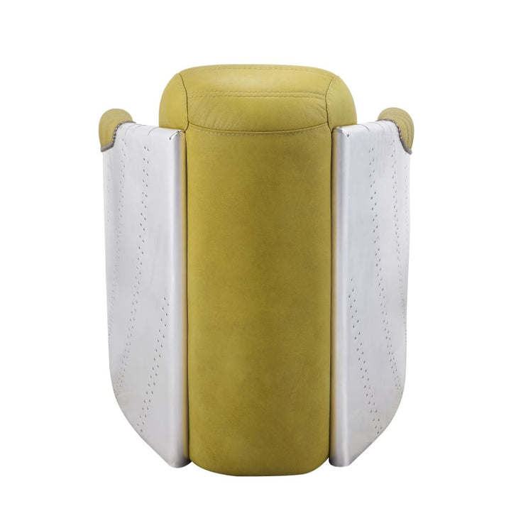 ACME Brancaster Yellow Top Grain Leather & Aluminum Accent Chair Model 59624 - MONAVILLA