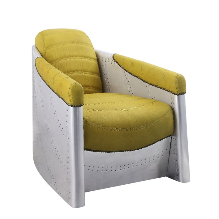 ACME Brancaster Yellow Top Grain Leather & Aluminum Accent Chair Model 59624 - MONAVILLA