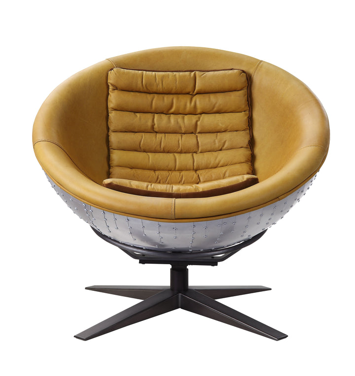 ACME Brancaster Turmeric Top Grain Leather & Aluminum Accent Chair Model 59664 - MONAVILLA