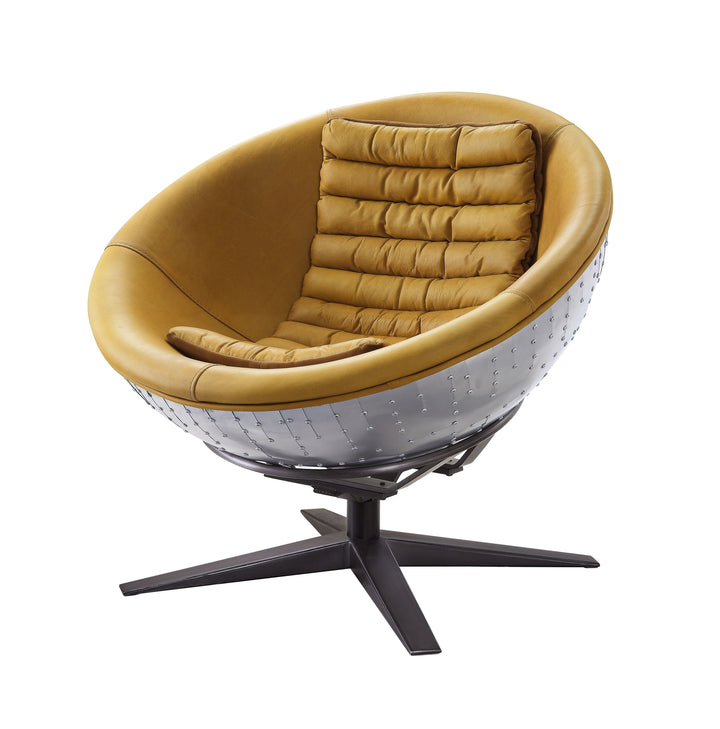 ACME Brancaster Turmeric Top Grain Leather & Aluminum Accent Chair Model 59664 - MONAVILLA