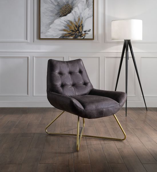 ACME Dhalsim Antique Ebony Top Grain Leather Accent Chair Model 59666 - MONAVILLA