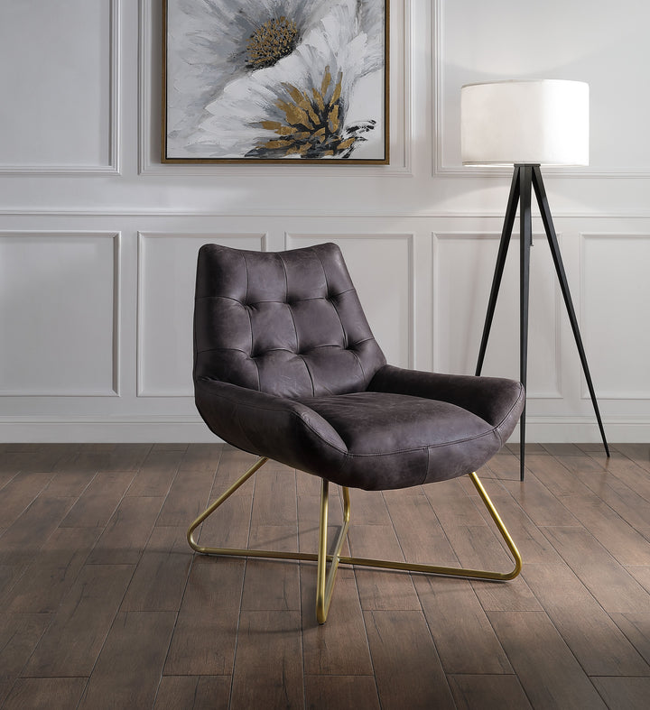 ACME Dhalsim Antique Ebony Top Grain Leather Accent Chair Model 59666 - MONAVILLA