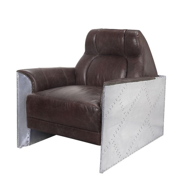 ACME Brancaster Espresso Top Grain Leather & Aluminum Accent Chair Model 59715 - MONAVILLA