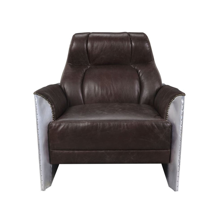 ACME Brancaster Espresso Top Grain Leather & Aluminum Accent Chair Model 59715 - MONAVILLA