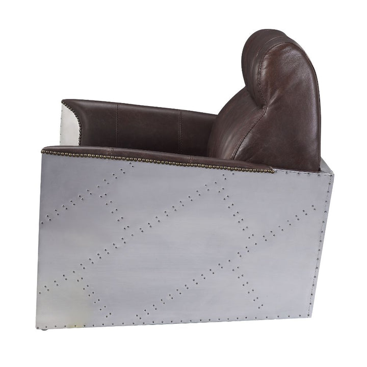 ACME Brancaster Espresso Top Grain Leather & Aluminum Accent Chair Model 59715 - MONAVILLA
