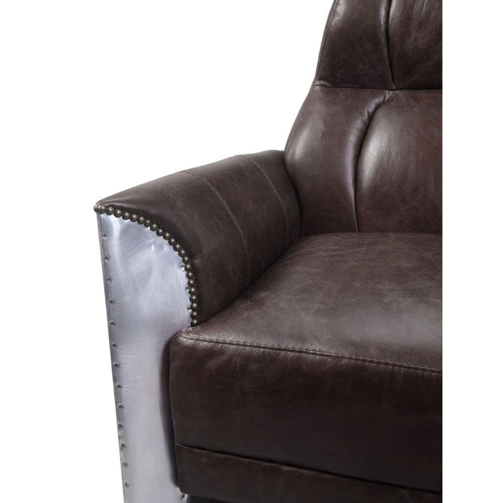 ACME Brancaster Espresso Top Grain Leather & Aluminum Accent Chair Model 59715 - MONAVILLA
