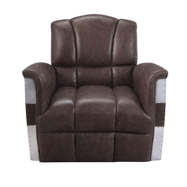 ACME Brancaster Retro Brown Top Grain Leather & Aluminum Accent Chair Model 59716 - MONAVILLA