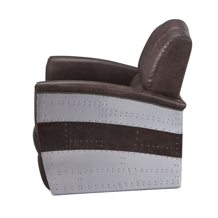 ACME Brancaster Retro Brown Top Grain Leather & Aluminum Accent Chair Model 59716 - MONAVILLA