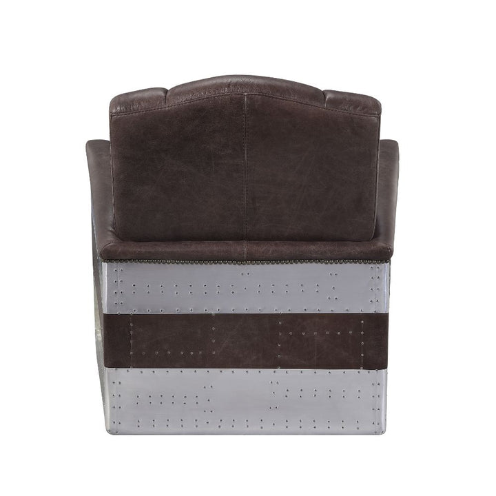 ACME Brancaster Retro Brown Top Grain Leather & Aluminum Accent Chair Model 59716 - MONAVILLA