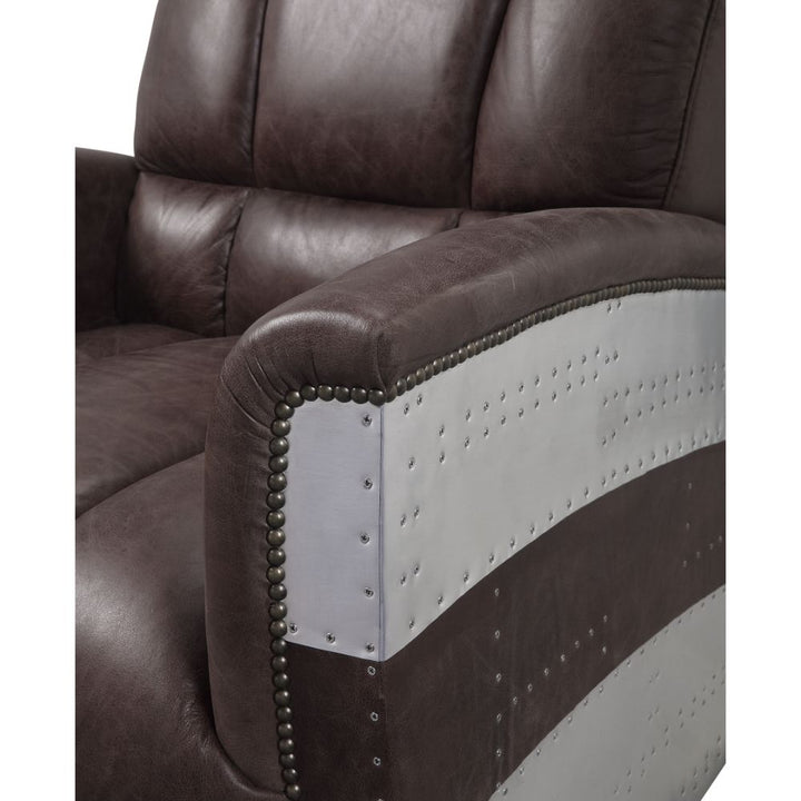 ACME Brancaster Retro Brown Top Grain Leather & Aluminum Accent Chair Model 59716 - MONAVILLA