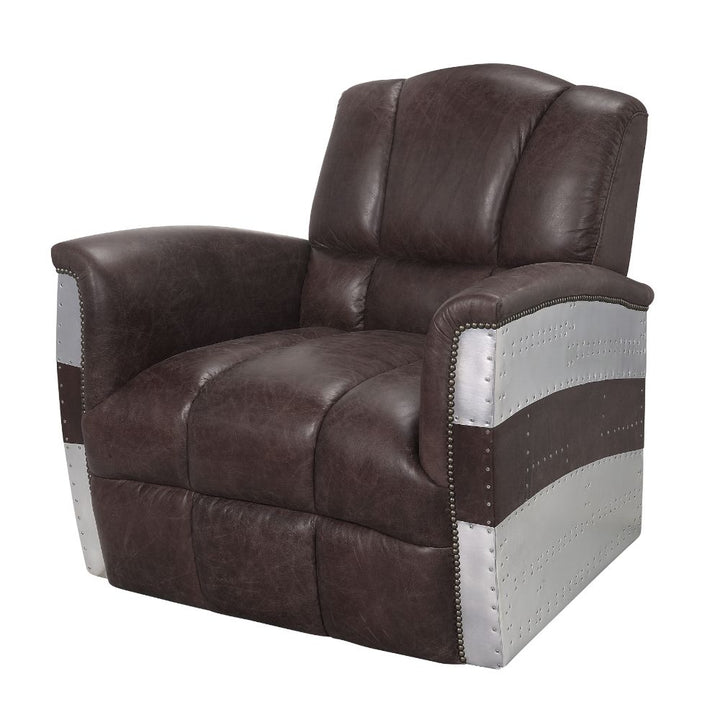 ACME Brancaster Retro Brown Top Grain Leather & Aluminum Accent Chair Model 59716 - MONAVILLA