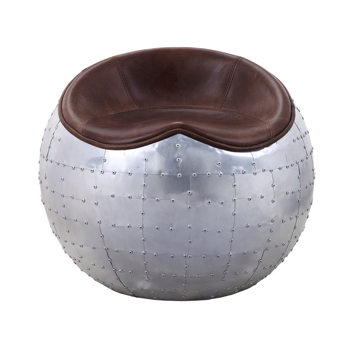 ACME Brancaster Retro Brown Top Grain Leather & Aluminum Ottoman Model 59836 - MONAVILLA