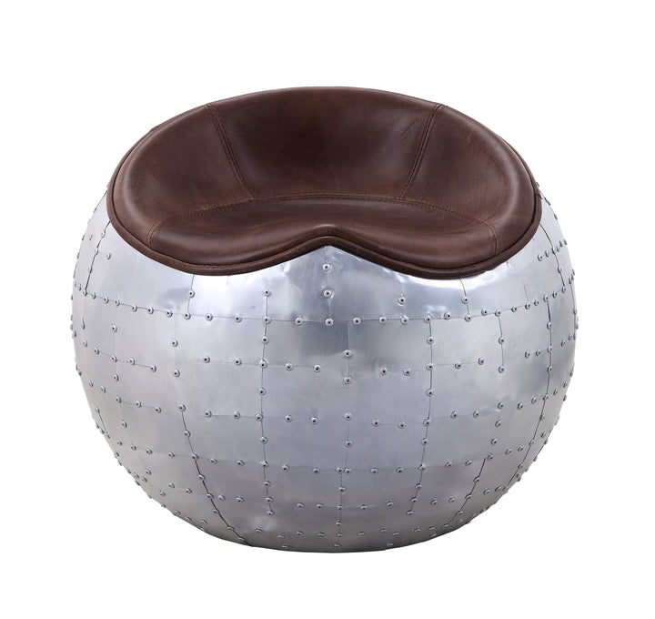 ACME Brancaster Retro Brown Top Grain Leather & Aluminum Ottoman Model 59836 - MONAVILLA