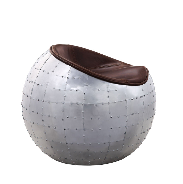 ACME Brancaster Retro Brown Top Grain Leather & Aluminum Ottoman Model 59836 - MONAVILLA