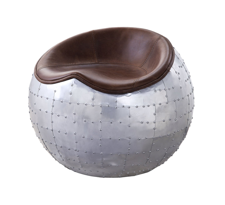 ACME Brancaster Retro Brown Top Grain Leather & Aluminum Ottoman Model 59836 - MONAVILLA
