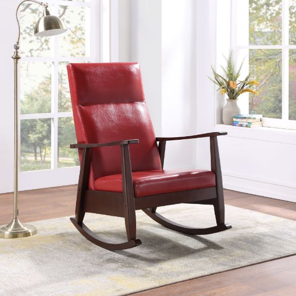 ACME Raina Red PU & Espresso Finish Rocking Chair Model 59931 - MONAVILLA