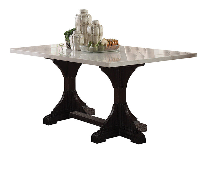 ACME Gerardo White Marble & Weathered Espresso Dining Table Model 60180 - MONAVILLA