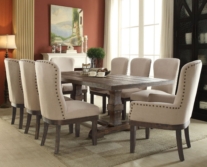 ACME Landon Beige Linen & Salvage Brown Chair Model 60743 - MONAVILLA