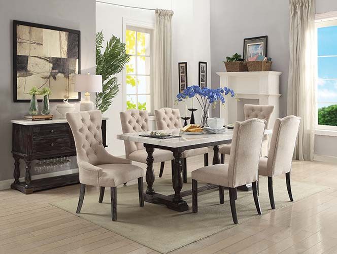 ACME Gerardo Beige Linen & Weathered Espresso Side Chair Model 60822 - MONAVILLA