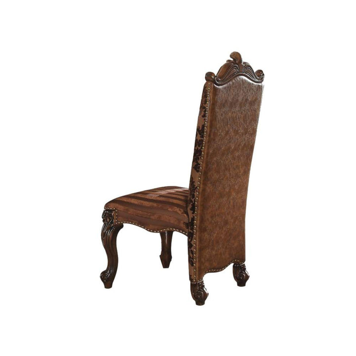 ACME Versailles 2-Tone Light Brown PU/Fabric & Cherry Oak Side Chair Model 61102 - MONAVILLA