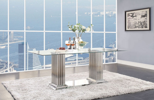 ACME Cyrene Stainless Steel & Clear Glass Dining Table Model 62075 - MONAVILLA