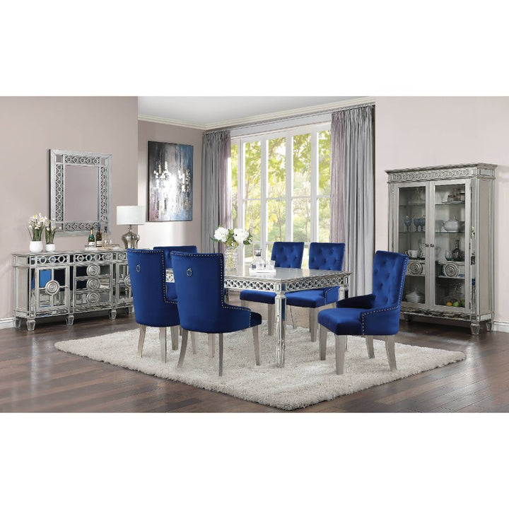 ACME Varian Blue Fabric & Antique Platinum Side Chair Model 66162 - MONAVILLA