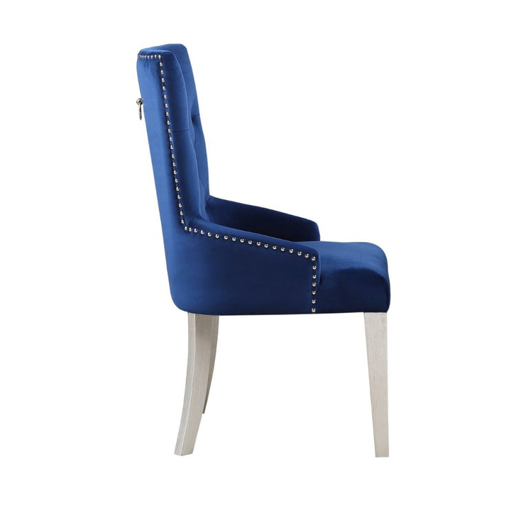 ACME Varian Blue Fabric & Antique Platinum Side Chair Model 66162 - MONAVILLA