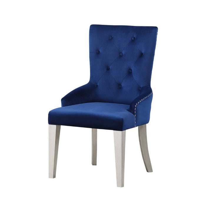 ACME Varian Blue Fabric & Antique Platinum Side Chair Model 66162 - MONAVILLA