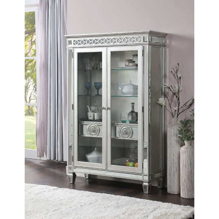 ACME Varian Mirrored & Antique Platinum Curio Model 66166 - MONAVILLA