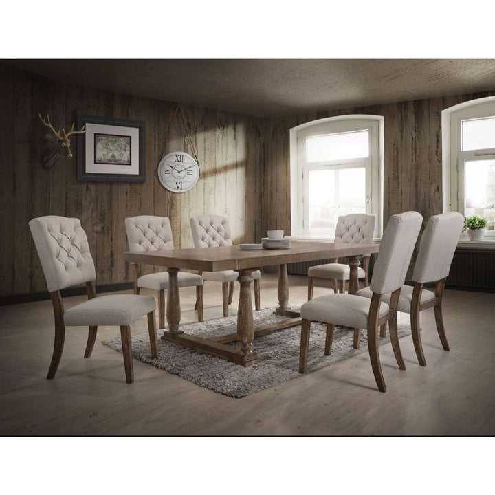 ACME Bernard Cream Linen & Weathered Oak Side Chair Model 66187 - MONAVILLA