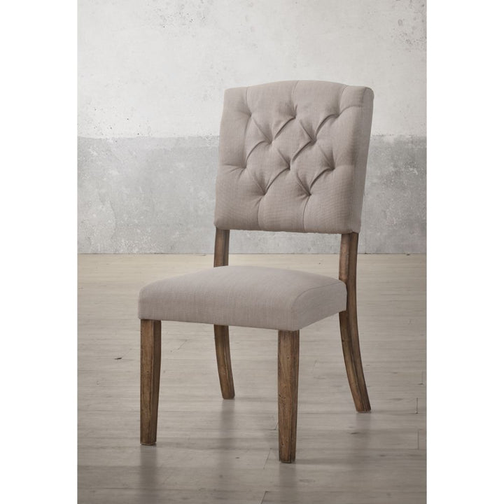 ACME Bernard Cream Linen & Weathered Oak Side Chair Model 66187 - MONAVILLA