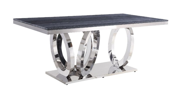 ACME Nasir Gray Printed Faux Marble & Mirrored Silver Finish Dining Table Model 68255 - MONAVILLA