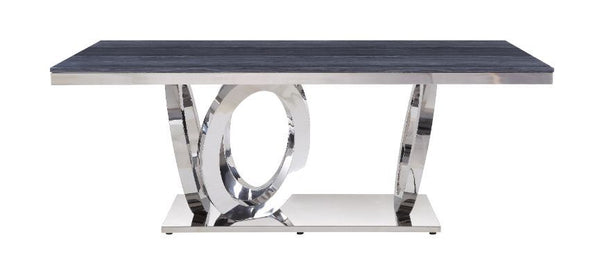 ACME Nasir Gray Printed Faux Marble & Mirrored Silver Finish Dining Table Model 68255 - MONAVILLA