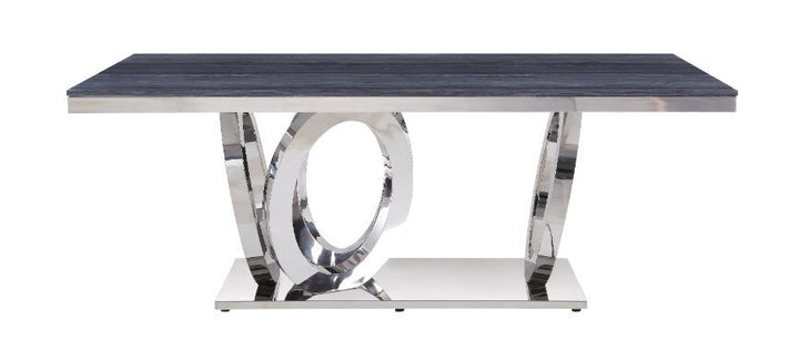 ACME Nasir Gray Printed Faux Marble & Mirrored Silver Finish Dining Table Model 68255 - MONAVILLA
