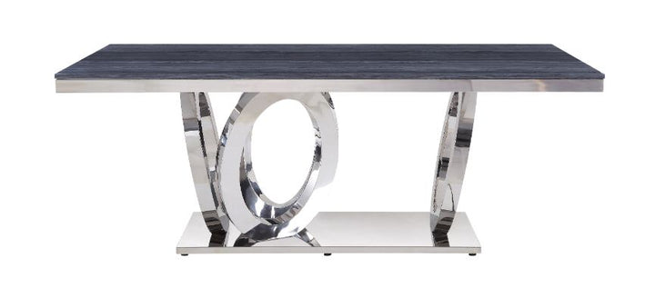 ACME Nasir Gray Printed Faux Marble & Mirrored Silver Finish Dining Table Model 68255 - MONAVILLA
