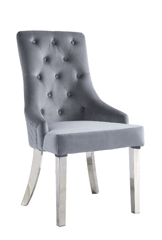 ACME Satinka Gray Fabric & Mirrored Silver Finish Side Chair Model 68264 - MONAVILLA
