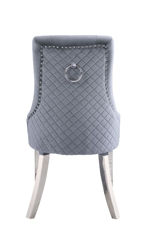 ACME Satinka Gray Fabric & Mirrored Silver Finish Side Chair Model 68264 - MONAVILLA