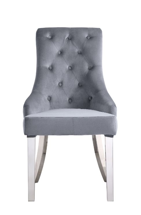 ACME Satinka Gray Fabric & Mirrored Silver Finish Side Chair Model 68264 - MONAVILLA