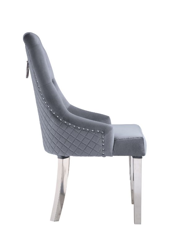 ACME Satinka Gray Fabric & Mirrored Silver Finish Side Chair Model 68264 - MONAVILLA