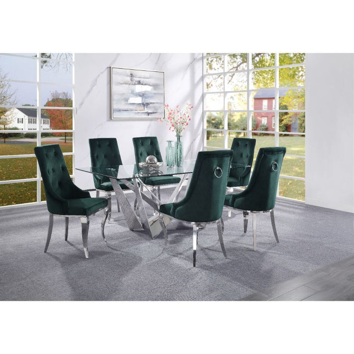 ACME Dekel Green Fabric & Stainless Steel Side Chair Model 70142 - MONAVILLA