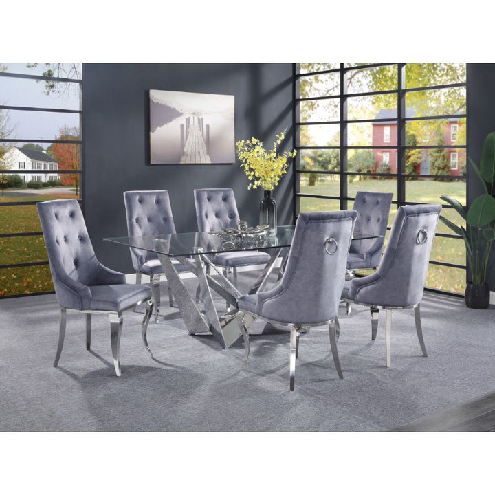 ACME Dekel Clear Glass & Stainless Steel Dining Table Model 70140 - MONAVILLA