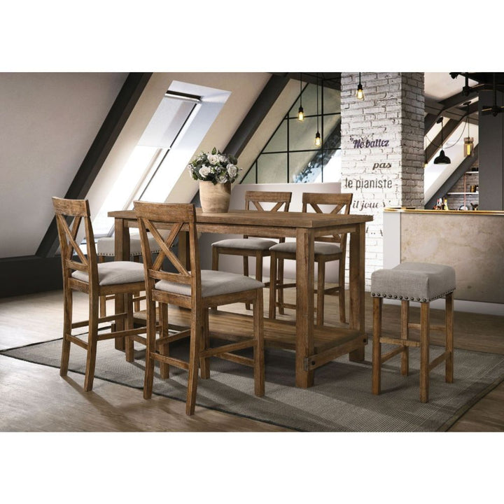 ACME Martha II Tan Linen & Weathered Oak Stool Model 70833 - MONAVILLA
