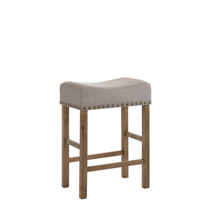 ACME Martha II Tan Linen & Weathered Oak Stool Model 70833 - MONAVILLA