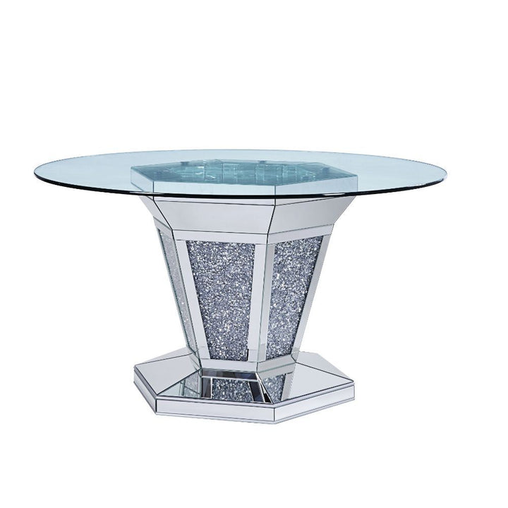 ACME Noralie Mirrored, Faux Diamonds & Clear Glass Dining Table Model 71285 - MONAVILLA