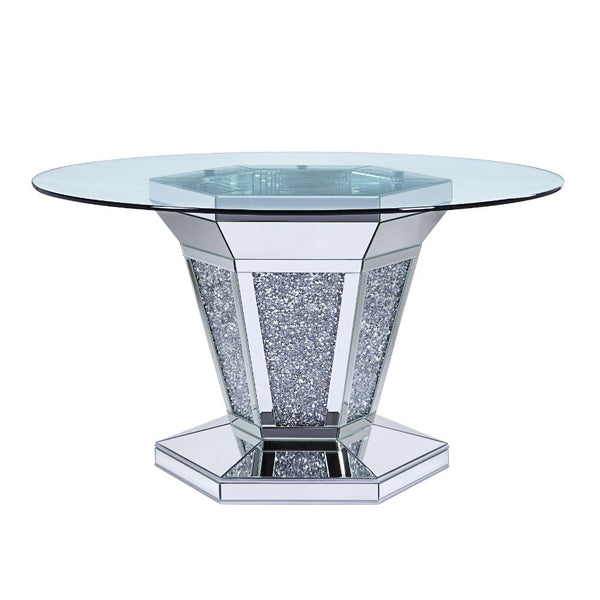 ACME Noralie Mirrored, Faux Diamonds & Clear Glass Dining Table Model 71285 - MONAVILLA