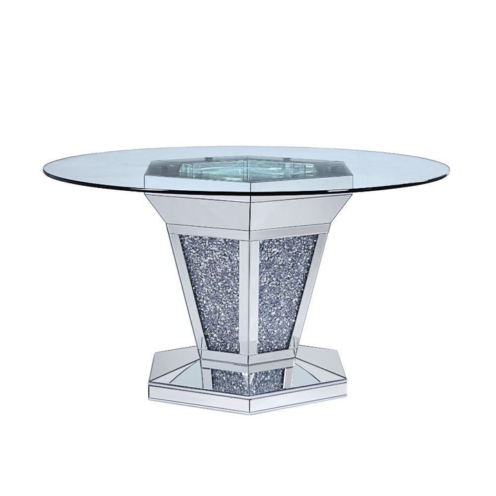 ACME Noralie Mirrored, Faux Diamonds & Clear Glass Dining Table Model 71285 - MONAVILLA