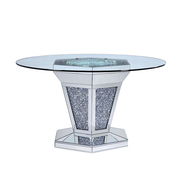 ACME Noralie Mirrored, Faux Diamonds & Clear Glass Dining Table Model 71285 - MONAVILLA